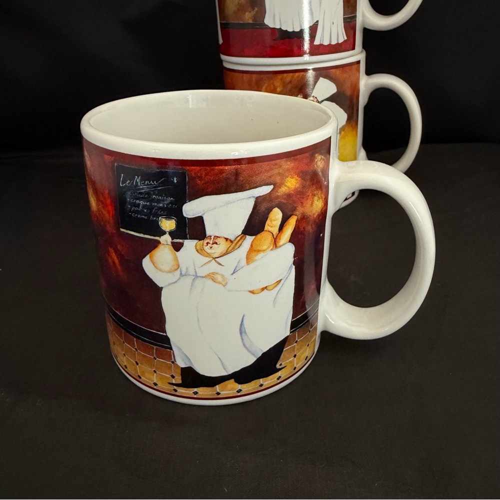 Set Of 4 Jennifer Garant AL DENTE Fat Italian Chef Coffee Mugs By Sakura Table - Picture 4 of 11
